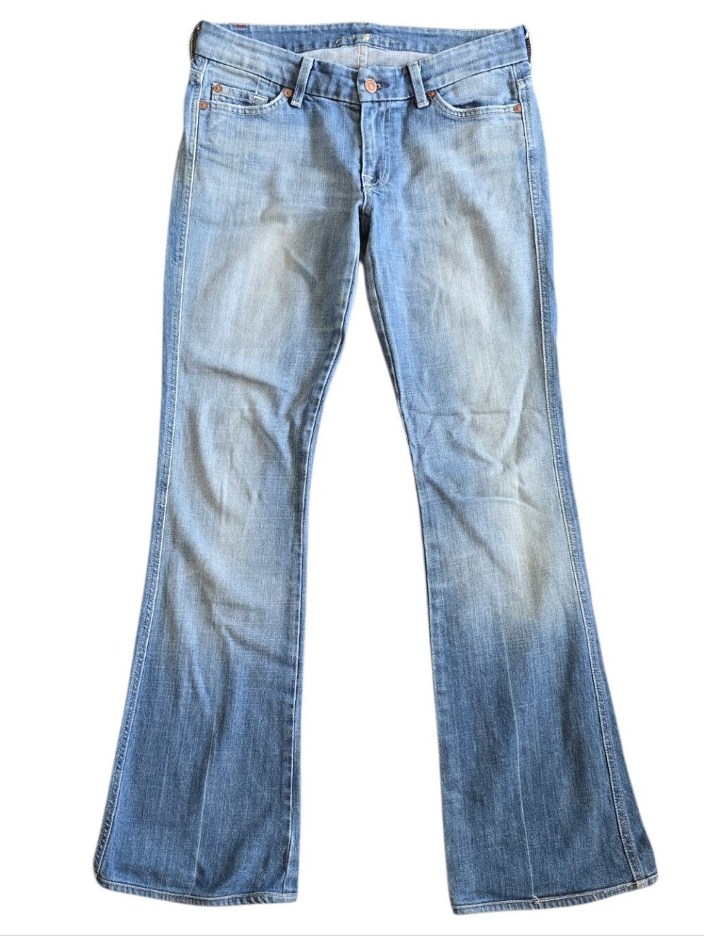 7 For All Man Kind Women’s Low Rise Light Blue Flared Jeans Size 27